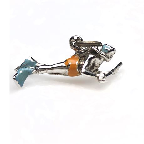 Vintage Sterling Silver & Enamel Scuba Diver Charm