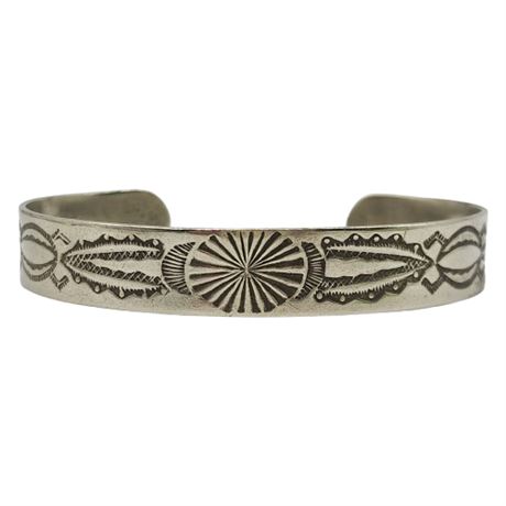 Vintage Native American Stamped Alpaca Silver Cuff Bracelet