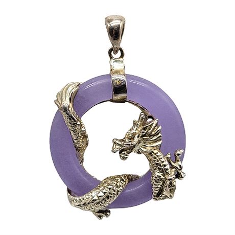 Sterling Silver Purple Jadeite Dragon Pendant