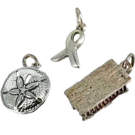 Silver Pendants/Charms - Silver Dollar, Ribbon, and Caboose, Stamped
