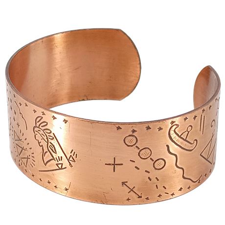 Copper Cuff Bracelet with Etched Native American Inspired Symbols