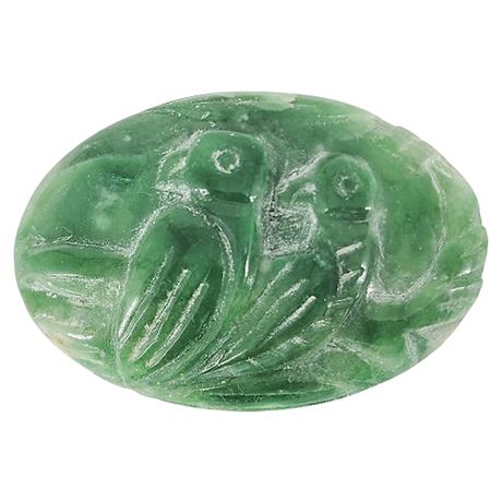 Vintage Unframed Carved Nephrite Jade Oval w/ Birds