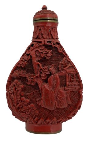 Vintage Chinese Carved Cinnabar Snuff Bottle