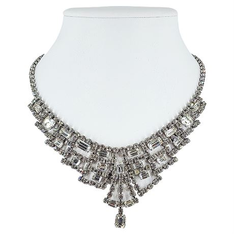 Elaborate Vintage Prong Set Clear Rhinestone Necklace