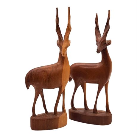 Mid-Century Hand Carved Teak Antelopes