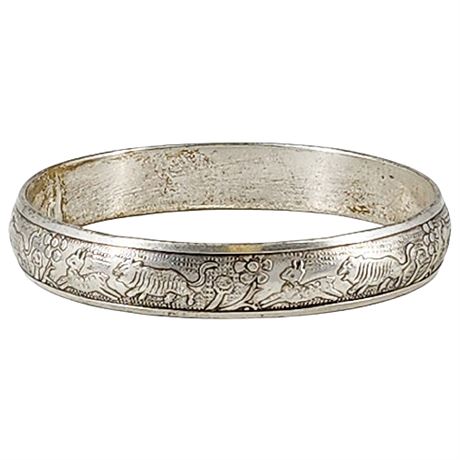 Vintage Silver Tone Jungle Animals Bangle Bracelet