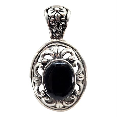 Signed Sterling Silver Black Onyx Pendant