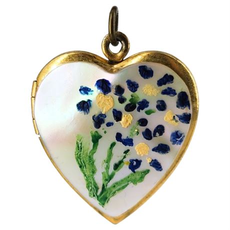 Vintage Hand Painted Mother of Pearl Heart Locket