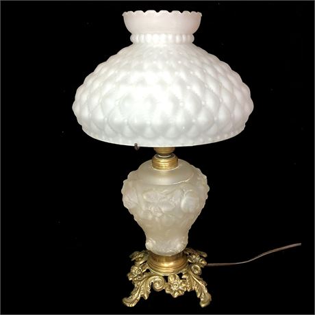Vintage Quilted Semi Transparent Satin Frosted Diamond Glass FB Hurricane Lamp