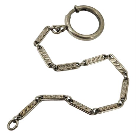 Vintage Silver Tone Embossed Bar Link Pocket Watch Chain