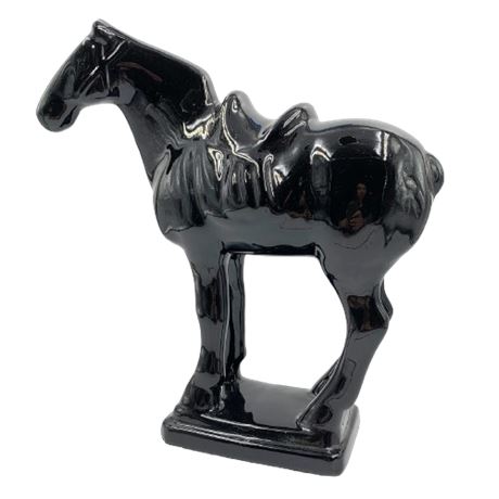 Taiwan Ceramic Black Horse Figure