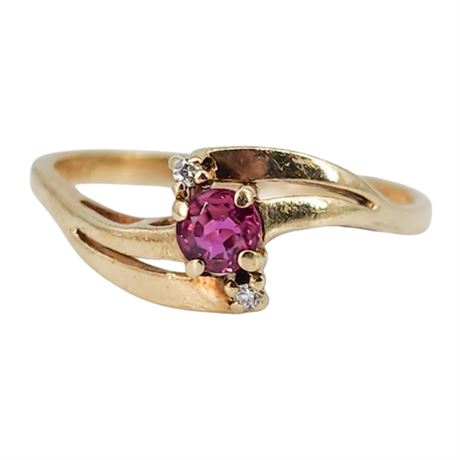 Vintage RINGS O'ROMANCE 10K Gold Plumb Ruby & Diamond Ring, Sz 7.25