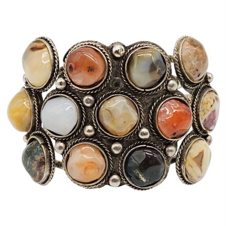 Vintage Multi-Gemstone Wide Statement Cuff Bracelet