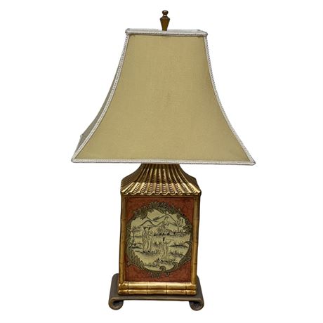 Chinoiserie Pagoda Form Gilt Scenic Decorated Lamp - Reproduction