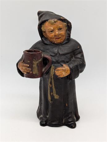 Antique Clay Monk Friar with Beer Stein Figurine Matchstick holder
