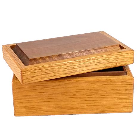 Handcrafted Wooden Keepsake Box with Sliding Lid Oak & Walnut Tone