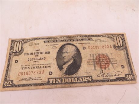 1929 $10 Federal Reserve Note # D 01887873 A