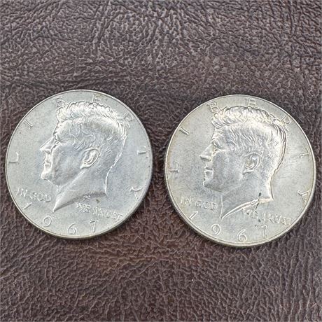 Two (2) 1967 Kennedy Half Dollars - 40% Silver