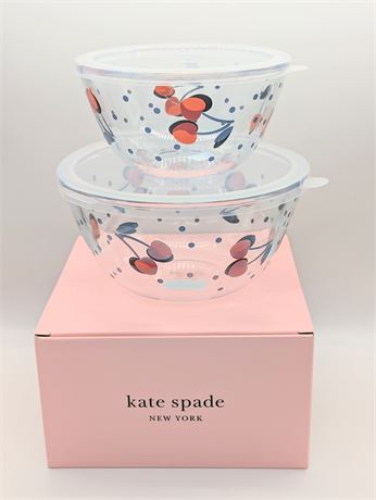 New Kate Spade 2 Cherry Dot Glass Bowls w/lids