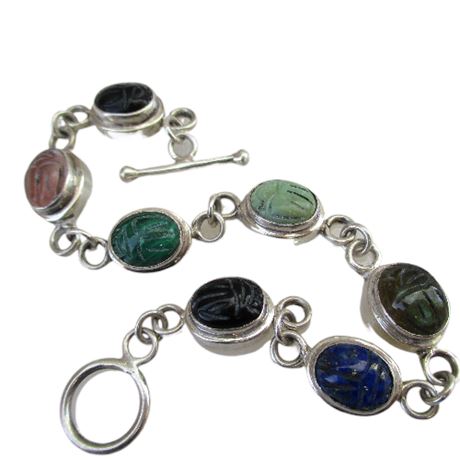 Vintage 925 Sterling SCARAB Link Toggle Bracelet
