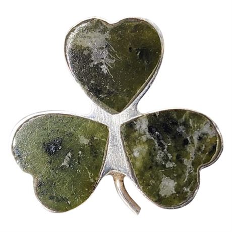 Signed Vintage HENRY GRIFFITH & SON Sterling Silver Connemara Marble Clover Pin