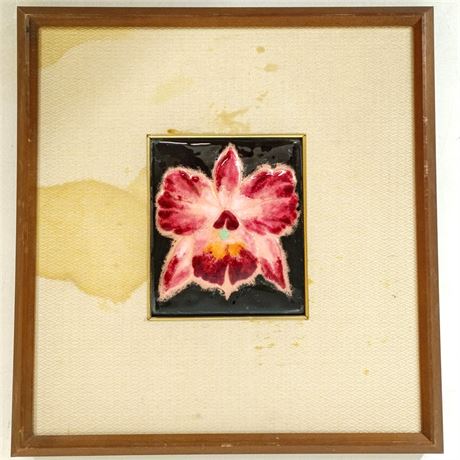 Mid-Century Japanese Cloisonné Orchid Enamel Plaque, Sano Hiroshi?