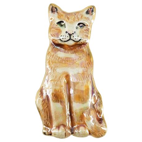Vintage Hand Painted Large Ceramic Cat Brooch