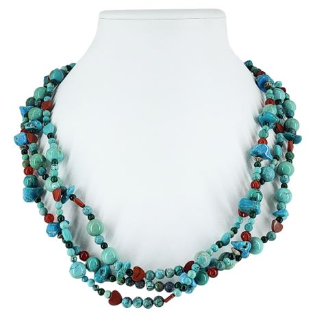 Triple Strand Southwestern Turquoise & Gemstone Beaded Necklace