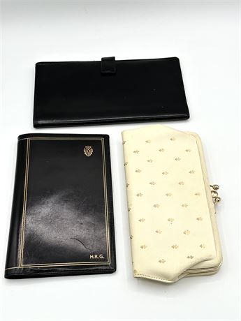 2 Italian Black Leather Wallets, 1 Vintage Creme Colored