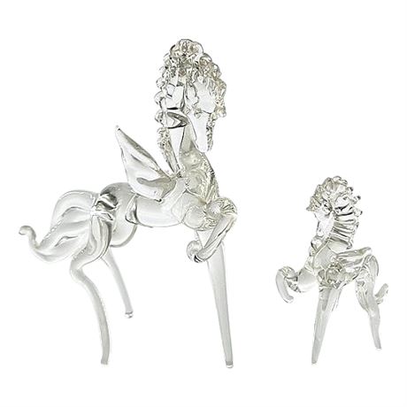 Murano Art Glass Miniature Mother & Child Pegasus Figurines