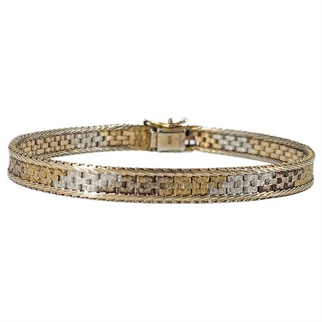 Vintage Sterling Silver Tri-Tone Italian Riccio Bracelet