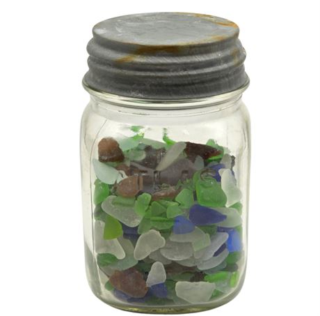 VTG Atlas Mason Jar with Beach Glass