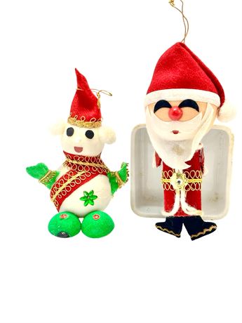 MCM Santa and Putz Snowman Ornaments