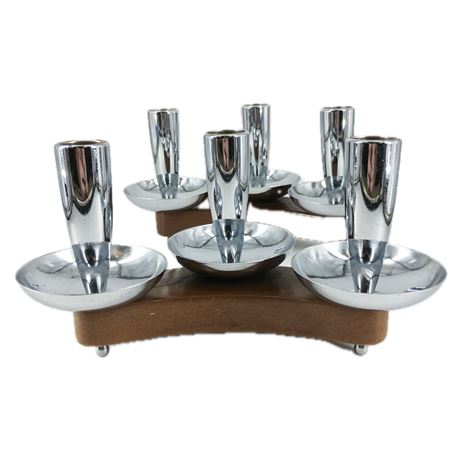 MCM Milbern Creations Chrome & Wood Candle Holder, Set of 2