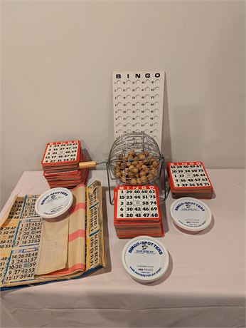 Vintage Bingo Game w/Bin