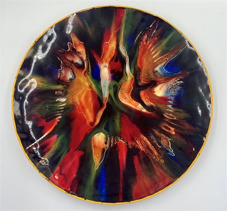 Stunning Large 14” MCM Cosmic Rainbow Lacquer Art Wall Platter