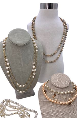5 pc Lot of Blush & Cream Faux Pearl Vintage Necklaces