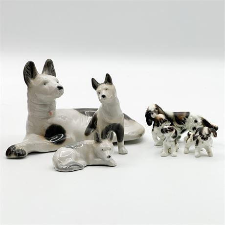 Lot of Six Vintage Porcelain Dog & Pup Figurines