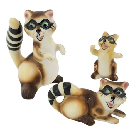 Vintage Bone China Miniature Raccoon Figurines, Set of 3