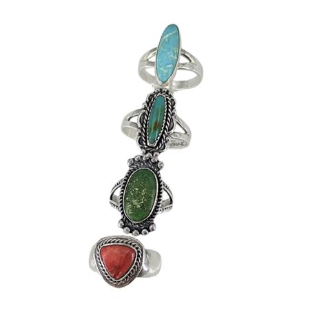 4 Vintage Sterling Silver Southwest Turquoise Rings ~ 2 signed Bell Trading Co.