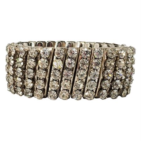 Vintage 5-Row Prong Set Rhinestone Stretch Bracelet