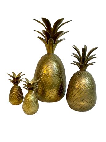 Four (4) Brass Pineapple Containers