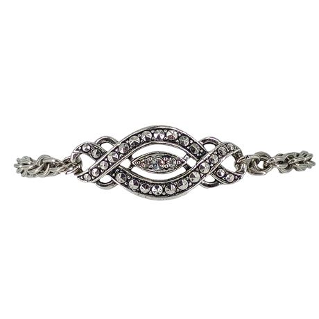 Silver‑Tone Rhinestone “Evil Eye” Link Bracelet