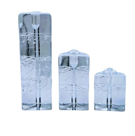 3 Heavy Glass Tiered Candle Sticks