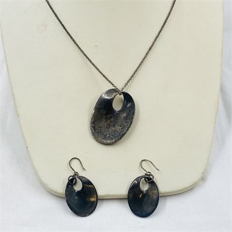 Vtg 24g Sterling Necklace + Earring Set