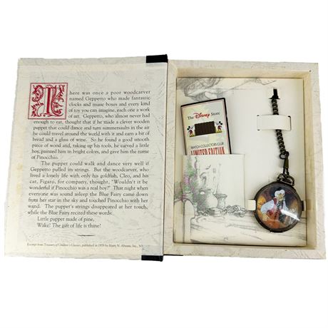 NIB Walt Disney Watch Collectors Club Series II Pinocchio Pocket Watch