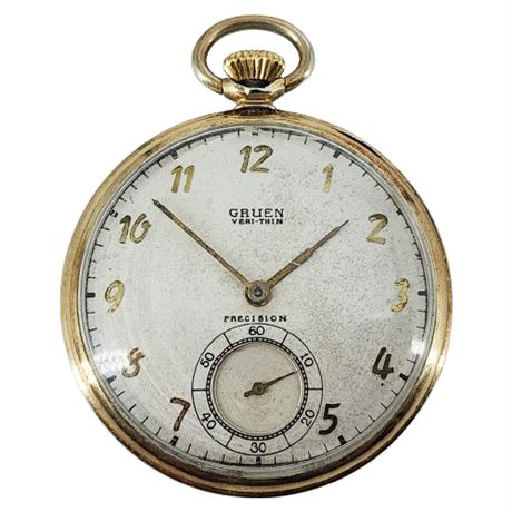 Antique GRUEN Veri-Thin Open Face Gold Filled Pocket Watch,