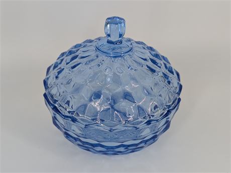 Vintage Fostoria American Cubist Light Blue Candy Dish With Lid