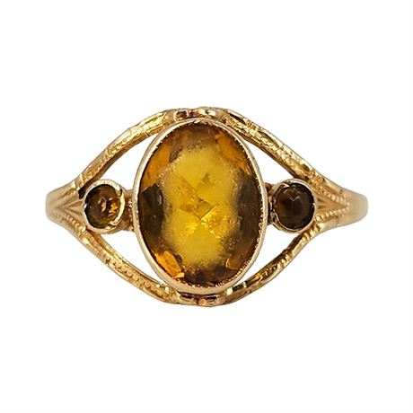 Signed Antique 10K Gold Yellow Paste Gemstone Ring