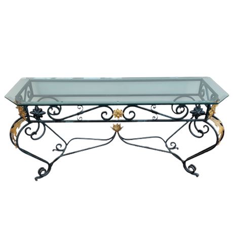 Wrought Iron Glass Top Console Table